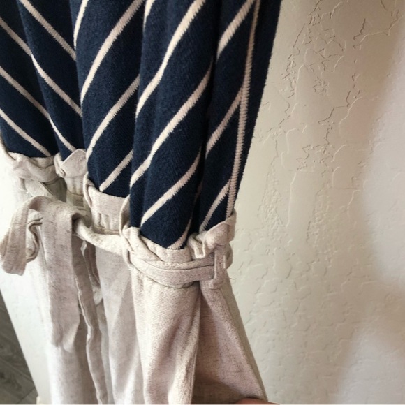Monteau|Linen blend belted wide leg jumpsuit in Ivory & Stripes•Nautical Beachy - Picture 8 of 16